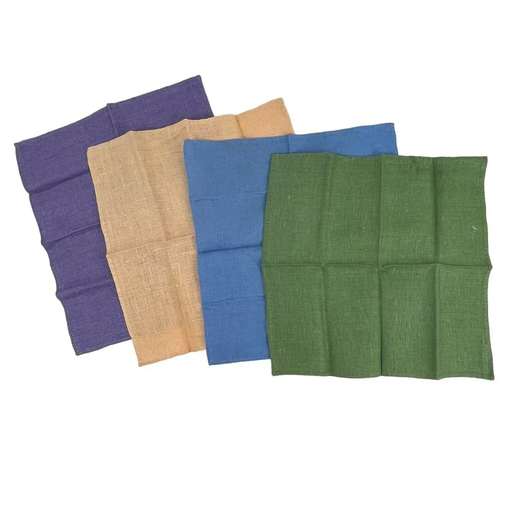 Vintage Set of 4 Multicolor Hand-Stitched Linen Luncheon Napkins